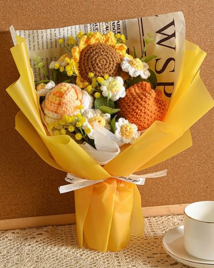 Flowers Sunflower Crochet Bouquet Creative Knitted